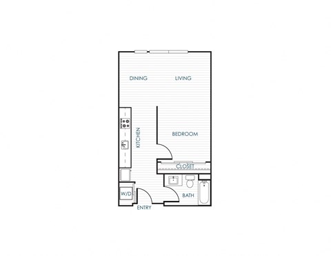 Floor plan for studio, 1 bath, 621 sqft